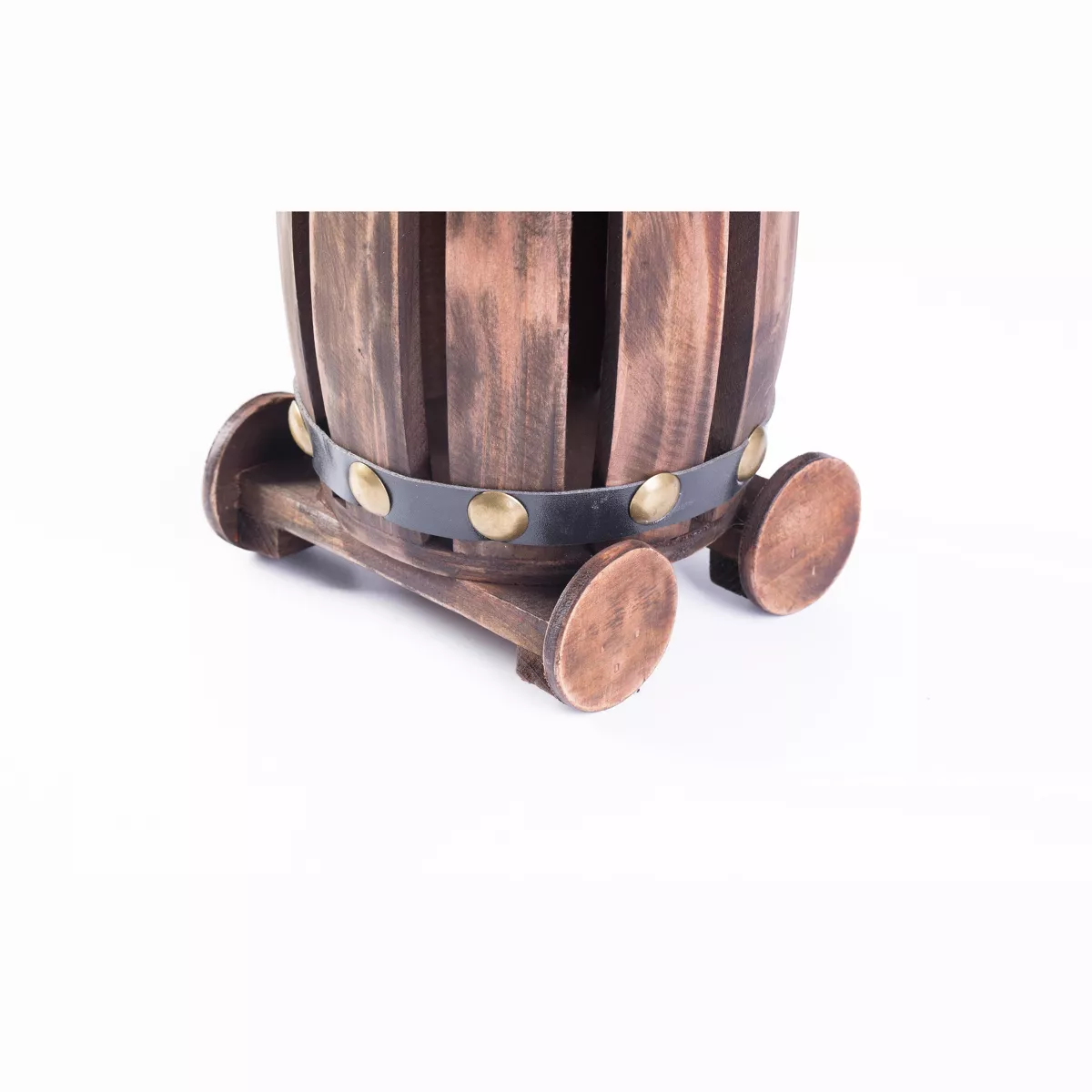 Vintiquewise Wooden Barrel Cart Vintage Decorative Shaped Single Bottle Wine Holder