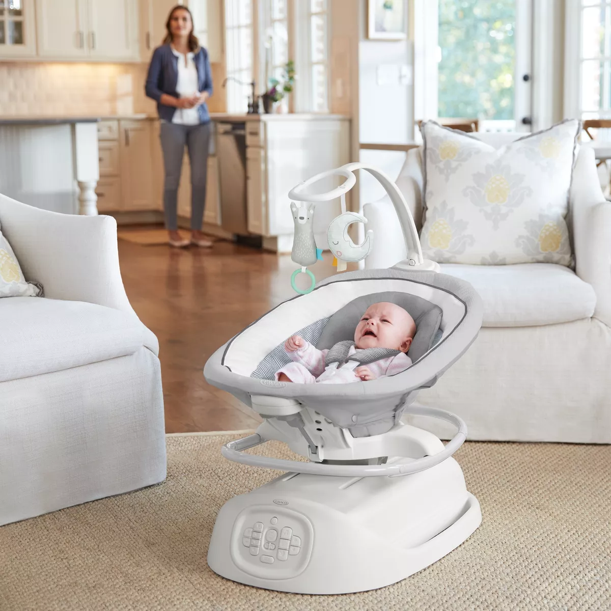 Graco Sense2Soothe Baby Swing with Cry Detection Technology in Sailor - White