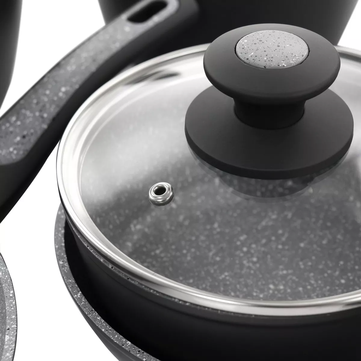 Oster 10 Piece Non-Stick Aluminum Cookware Set in Black and Grey Speckle