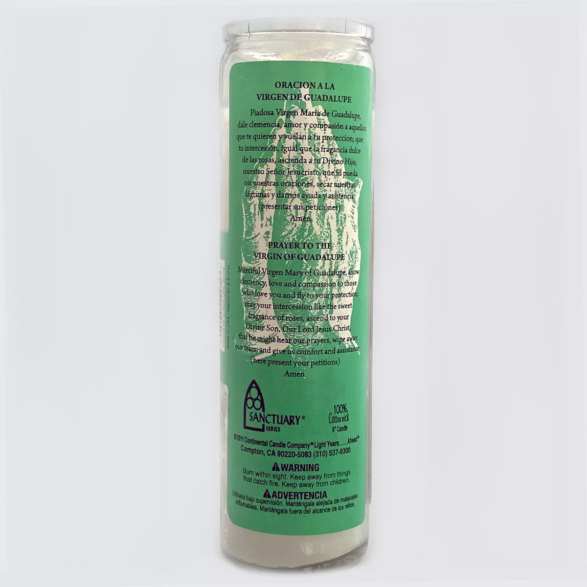 Jar Candle Virgen De Guadalupe White - Continental Candle