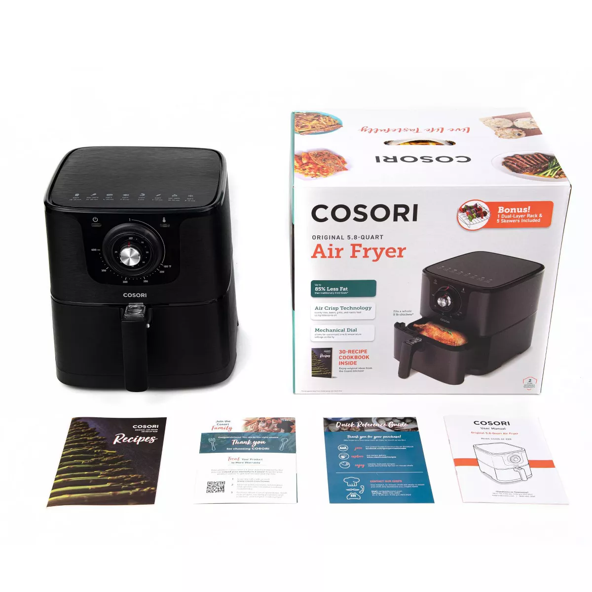 Cosori Classique Dial 5.8qt Air Fryer with Skewer Rack Set