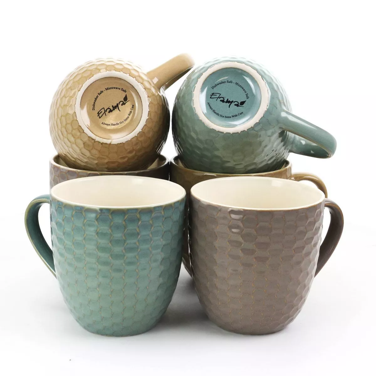 15oz 6pk Stoneware Hexagon Assorted Mugs - Elama