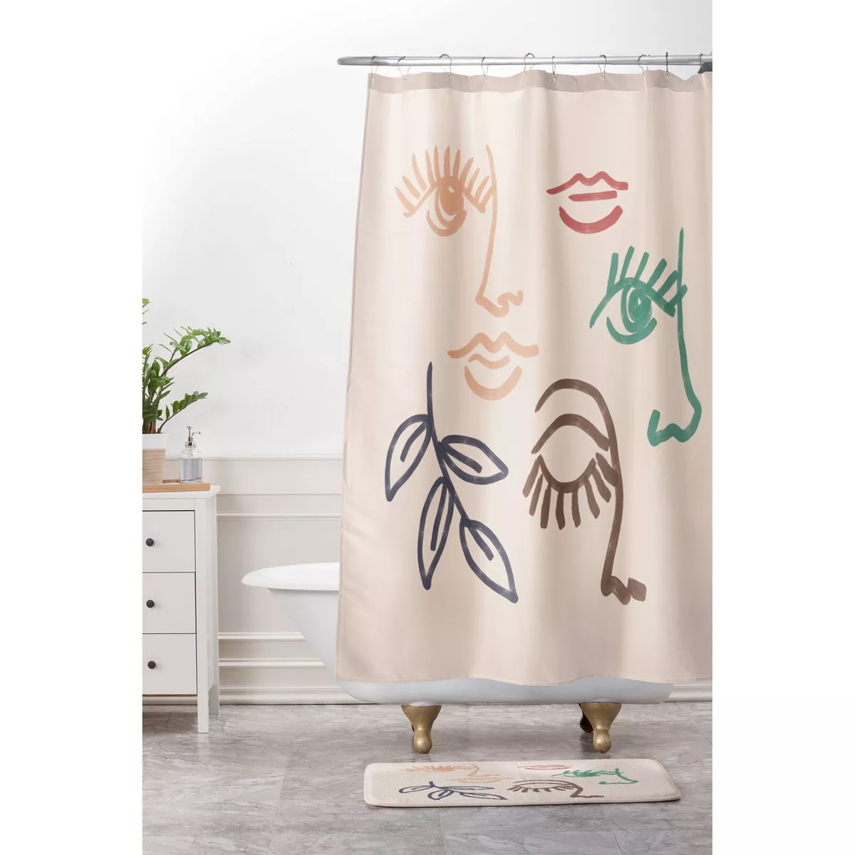 Emanuela Carratoni Line Art Portraits Shower Curtain Pink - Deny Designs