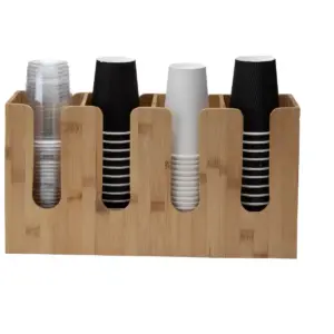Mind Reader 4 Row Cup and Lid Organizer Stand Holder, Bamboo Brown