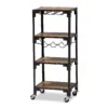 4 Tier Victor Wood and Metal Mobile Wine Cart Walnut/Black - Baxton Studio
