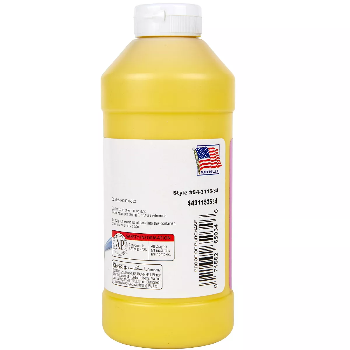 Crayola Artista II Washable Tempera Paint Yellow 16 oz 543115034