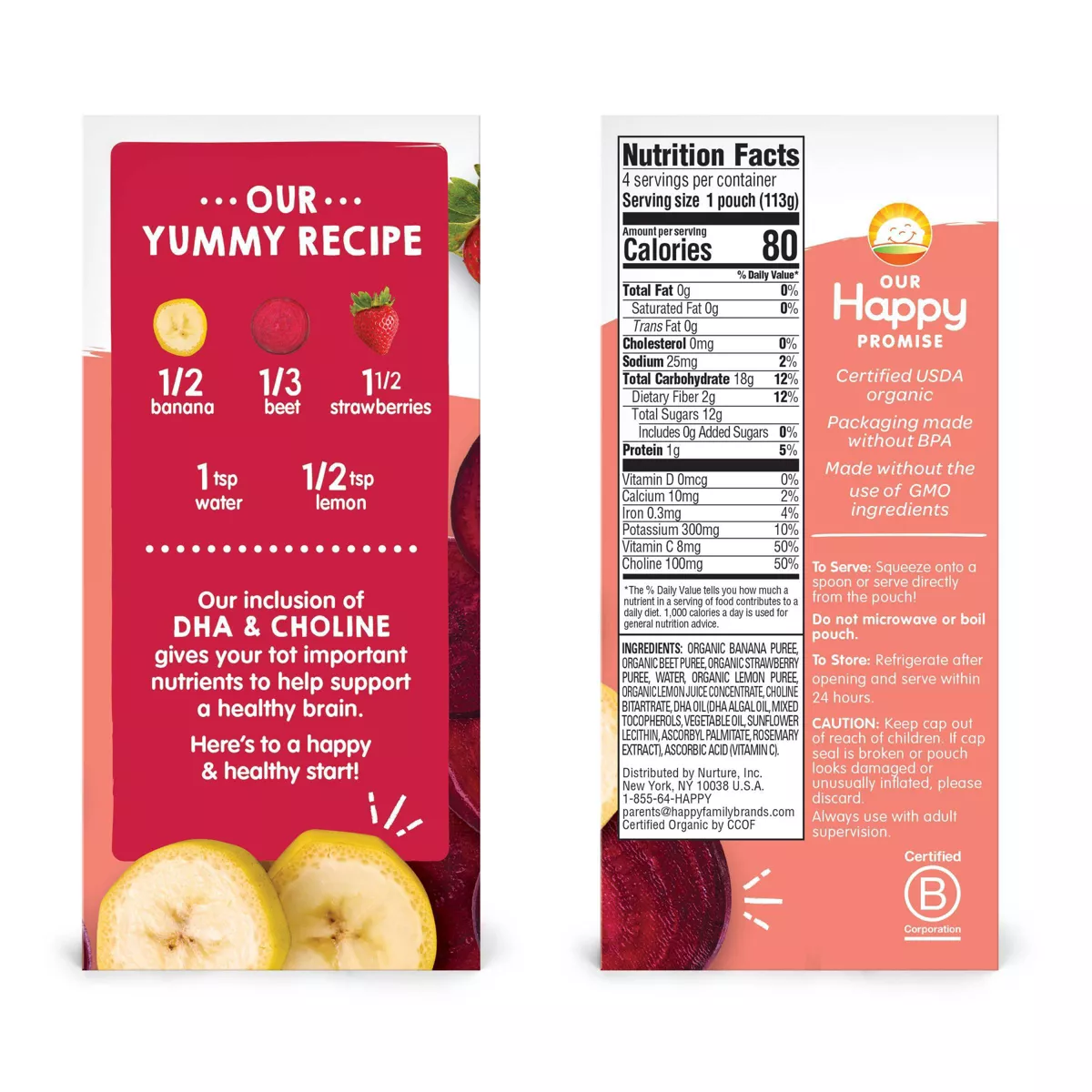 HappyTot Super Smart 4pk Organic Bananas Beets & Strawberries Baby Food Pouch - 16oz