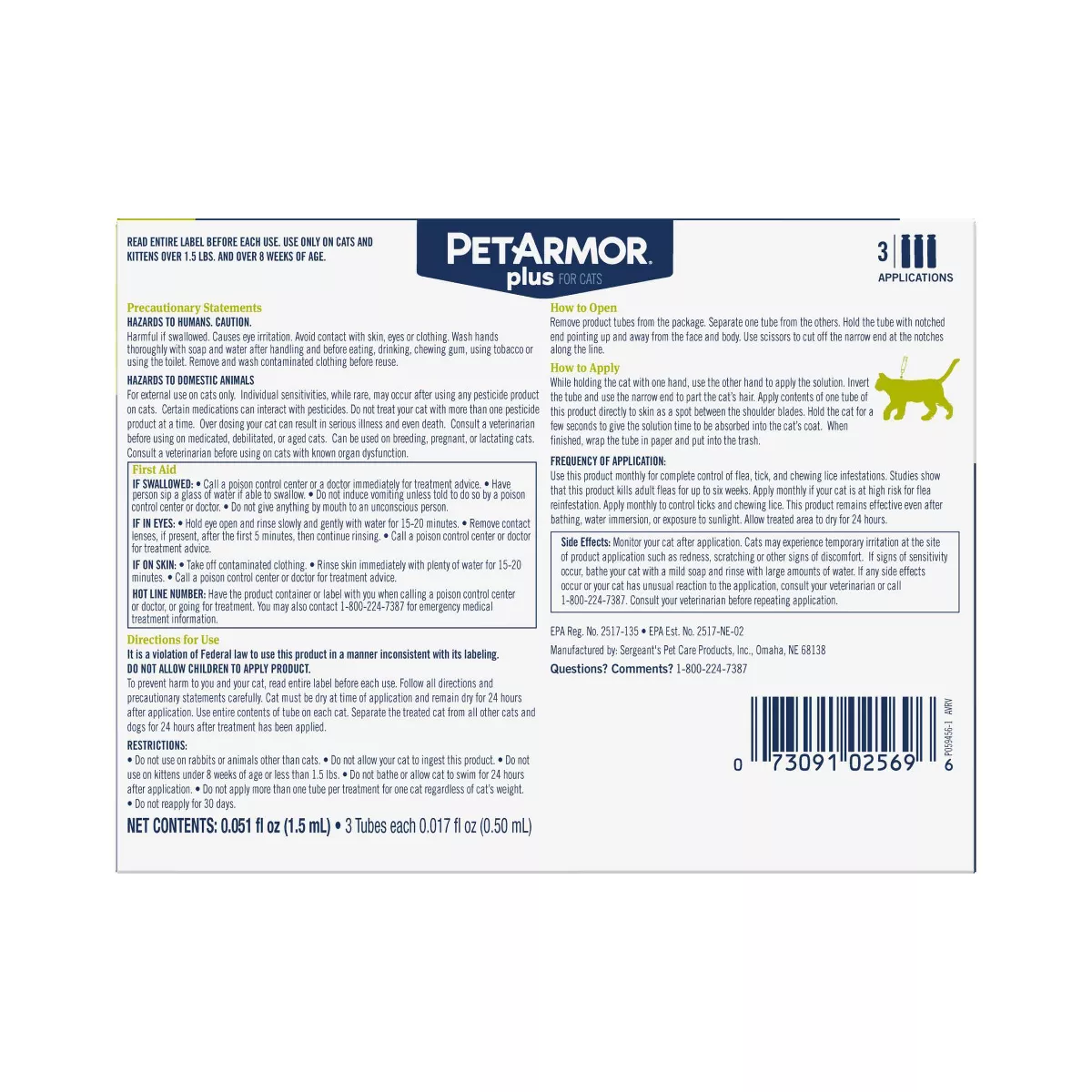 PetArmor Plus Flea and Tick Topical Treatment for Cats - Over 1.5lbs - 3 Month Supply