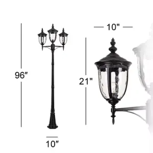 John Timberland European Outdoor Light Post Street Lantern 3 Light Texturized Black 96