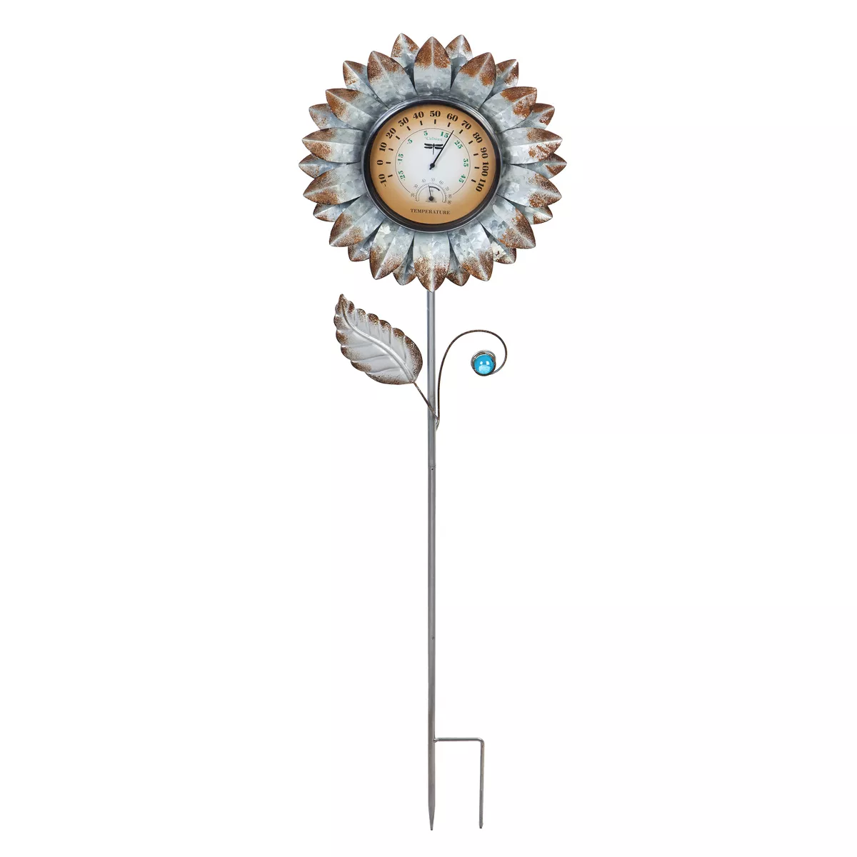 Evergreen Flag Beautiful Brown Galvanized Flower Thermometer Garden Stake - 2 x 44 x 12 Inches Homegoods and Decorations for Every Space