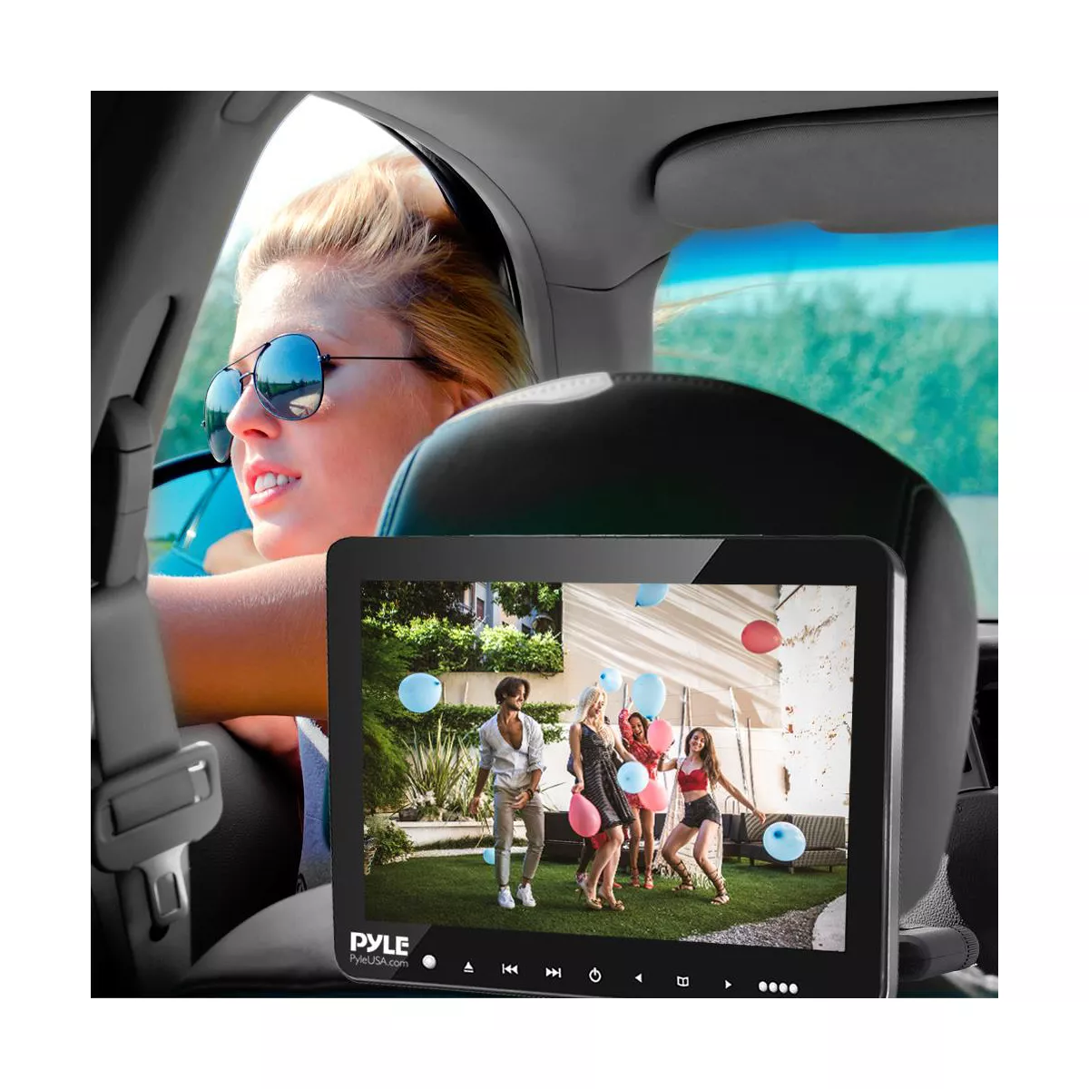 Pyle PLHRDVD904 Universal Portable Car Seat Headrest CD DVD TV 9.4 Inch Screen Player Monitor w/ USB Reader, Remote Control, and Mount Holder (2 Pack)