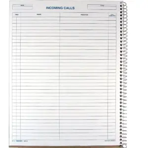 Rediform Wirebound Call Register 8 1/2 x 11 3 700 Forms/Book 50111