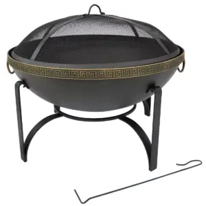 Sunnydaze Outdoor Camping or Backyard Steel Contemporary Fire Pit Bowl with Handles and Spark Screen - 26