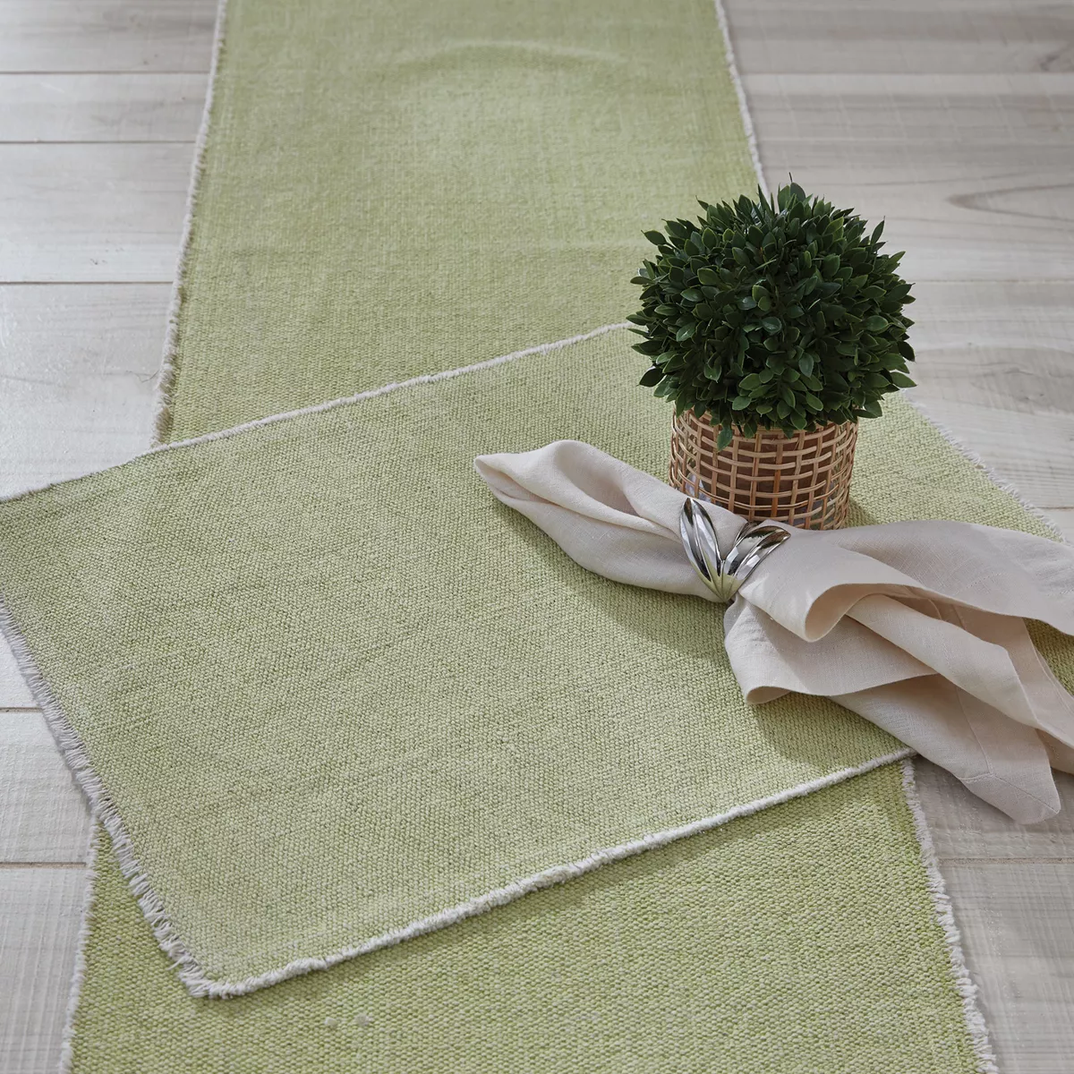 Split P Frayed Edge Table Runner - 72''L - Pear
