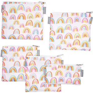 Juvale 5 Pack Resealable Plastic Bags, Colorful Rainbow Reusable Snack Bags with Zipper (3 Sizes)
