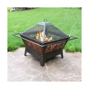 Sunnydaze Outdoor Camping or Backyard Steel Northern Galaxy Fire Pit with Cooking Grill Grate, Spark Screen, and Log Poker - 32