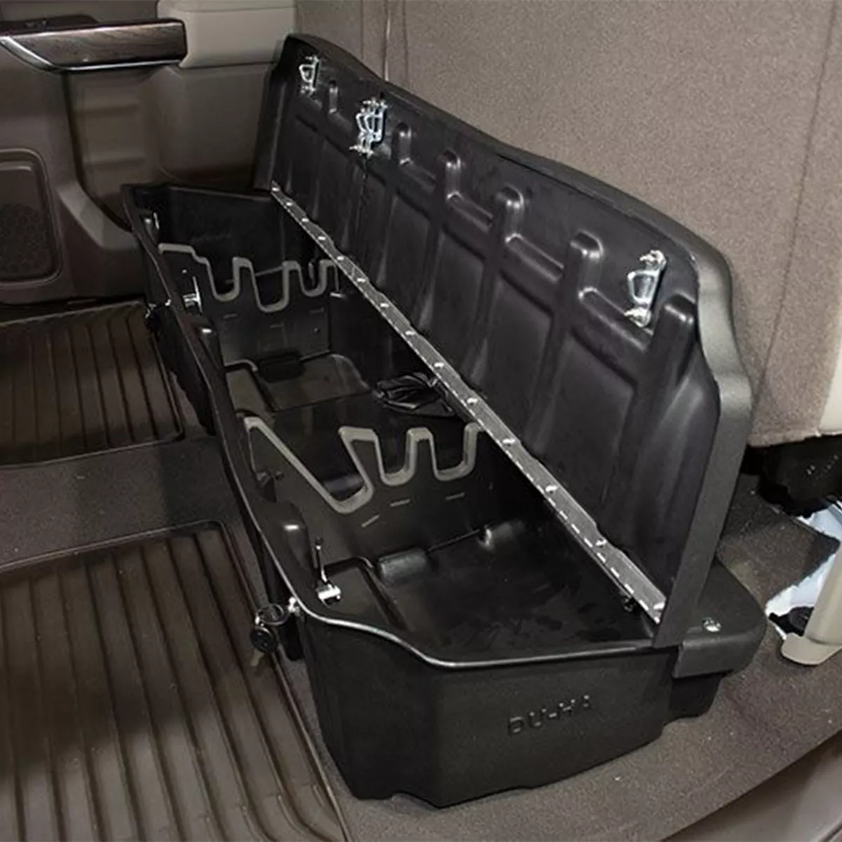 DU-HA 10410 Secure Under Seat Interior Heavy Duty Polyethylene Storage Organizer Compartment for Guns, Tools, and Valuables with Lockable Lid, Black