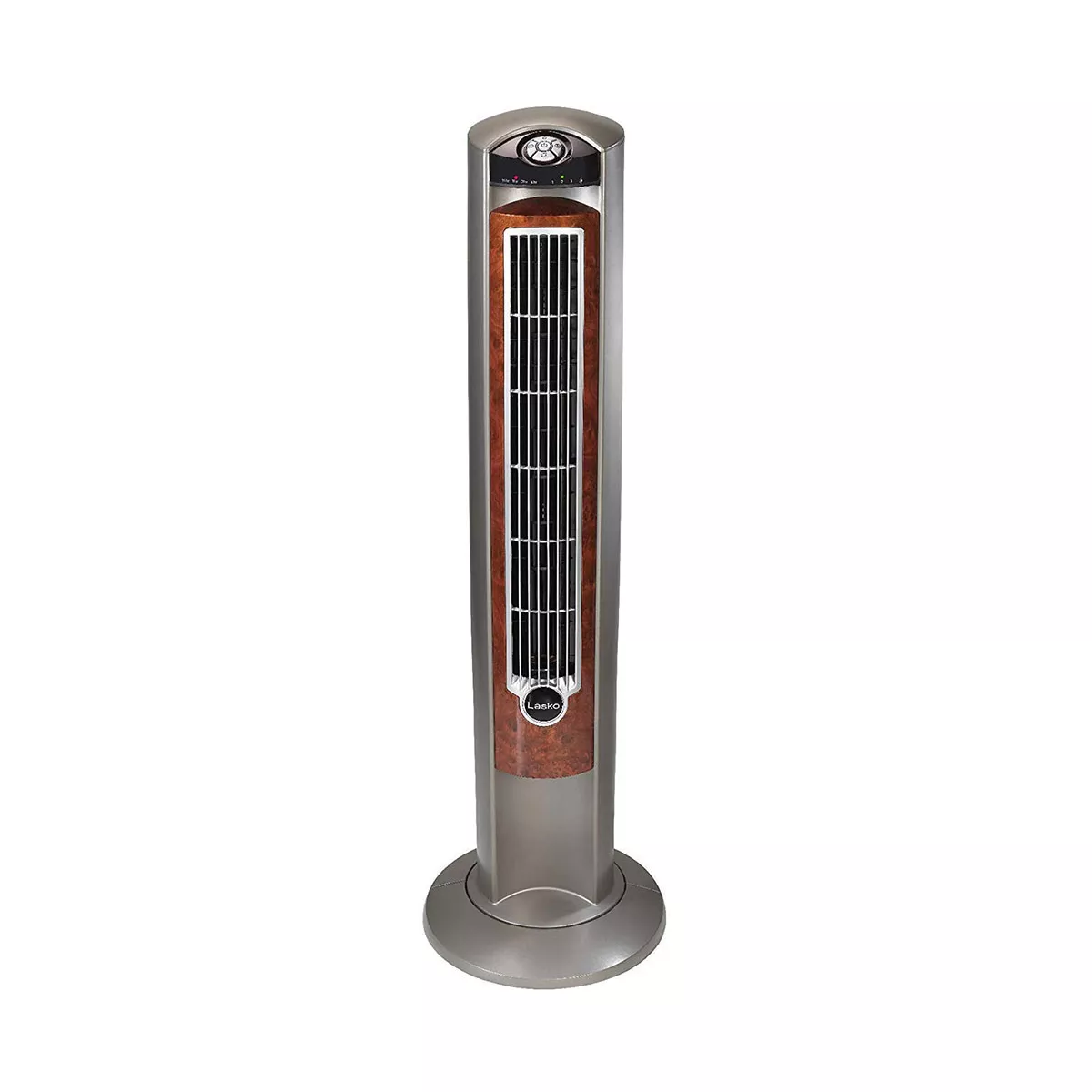 Lasko Wind Curve Portable Electric Nighttime Setting Tower Fan with Remote Control, Silverwood (2 Pack)