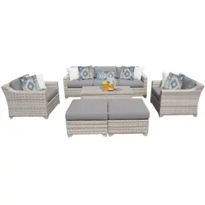 Fairmont 8pc Patio Sectional Seating Set with Club Chairs & Cushions - Gray - TK Classics