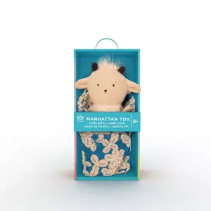 Manhattan Toy Embroidered Plush Goat Baby Rattle + Soft Cotton Burp Cloth, 16 x 16 Inches