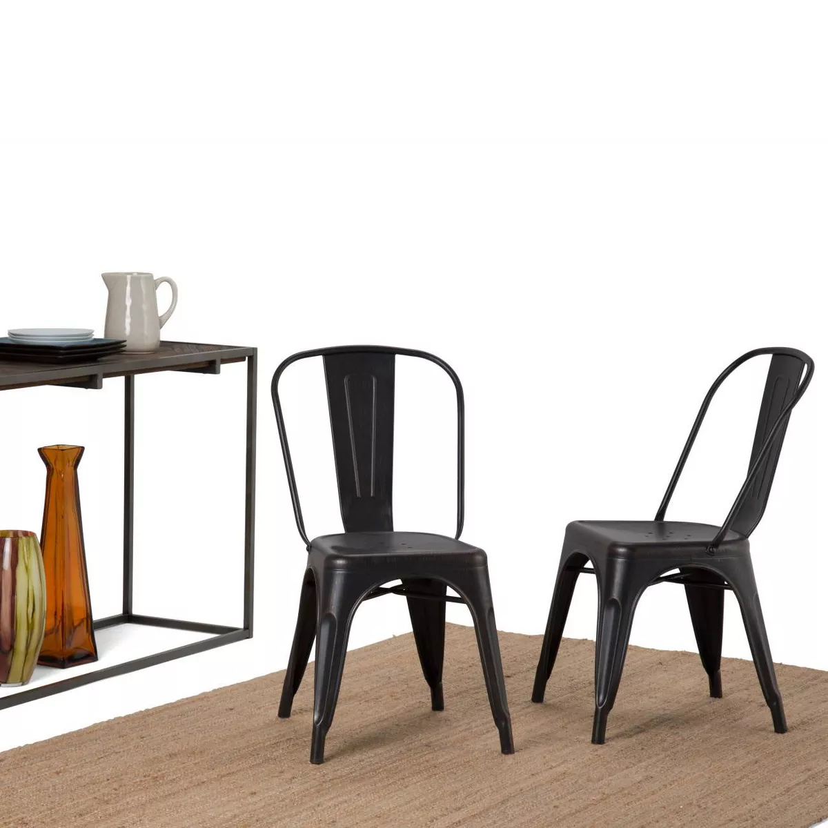 Set of 2 Freya Metal Dining Side Chair Distressed Black/Copper - WyndenHall