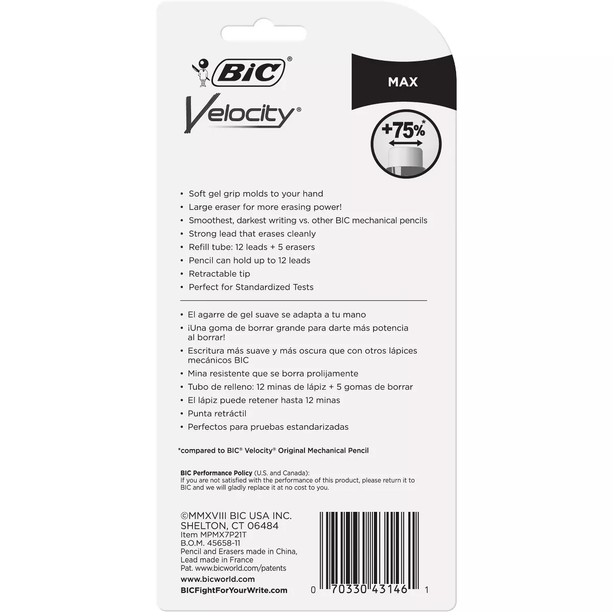 BIC Velocity Max Mechanical Pencil with Large Easer and Refills 0.7 mm Medium Point 2ct