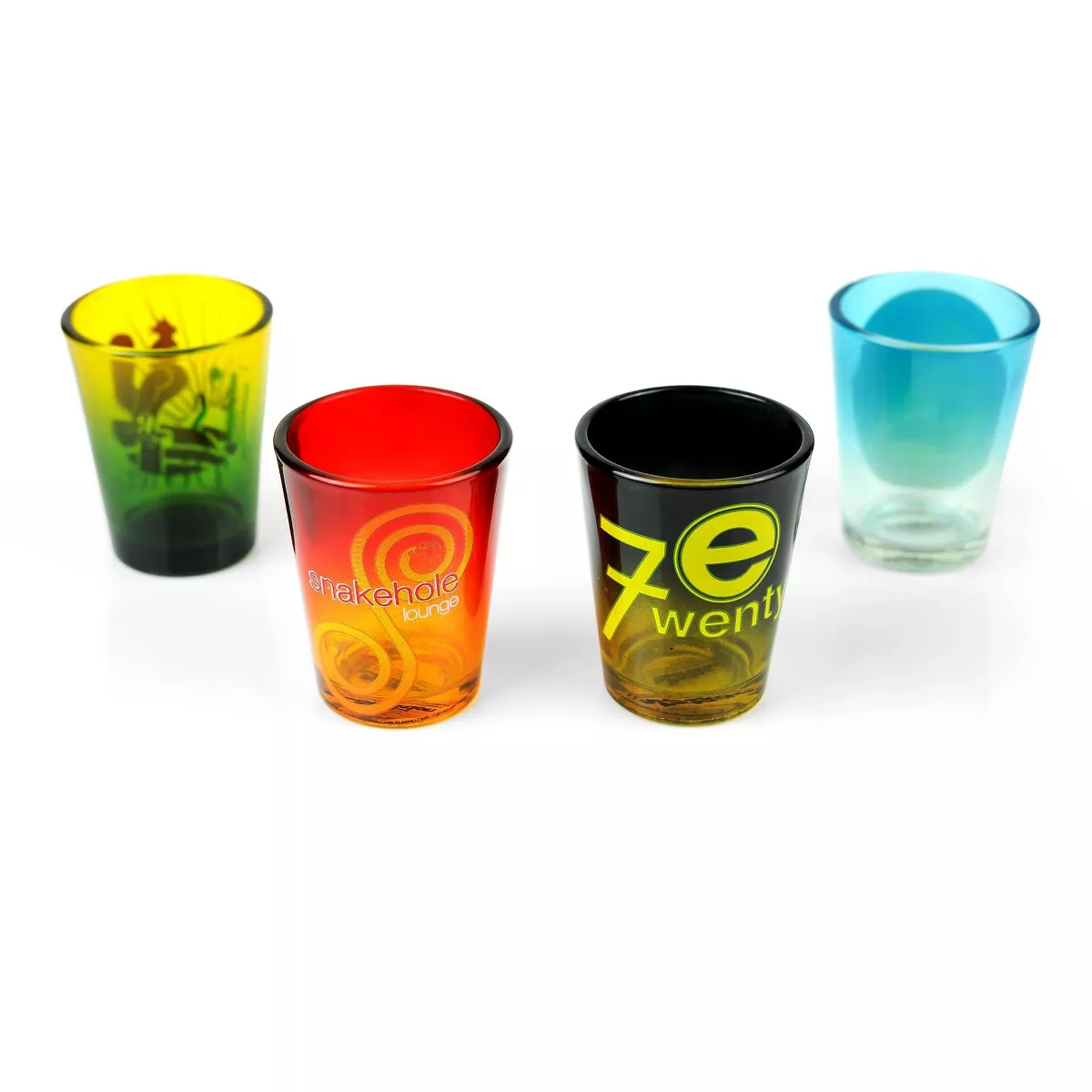 Surreal Entertainment Parks and Recreation Location Logos 4 Piece Shot Glass Set
