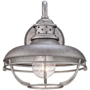 Franklin Iron Works Farmhouse Outdoor Barn Light Fixture Galvanized Steel Open Cage 9