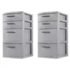 Sterilite 26226A02 Plastic 4 Drawer Organizer Storage Tower with Medium Weave Drawer Fronts and Easy-Pull Handles, Gray (2 Pack)