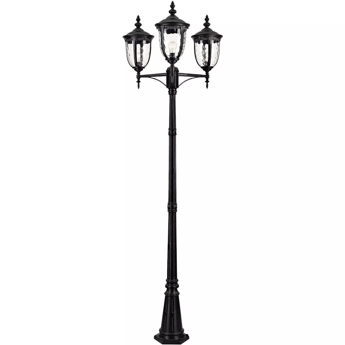 John Timberland European Outdoor Light Post Street Lantern 3 Light Texturized Black 96" Clear Hammered Glass for Exterior Yard Walkway