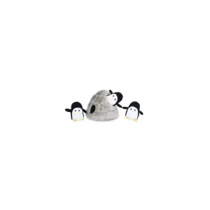 ZippyPaws - Arctic Pals Burrow, Interactive Squeaky Hide and Seek Plush Dog Toy - Penguin Cave