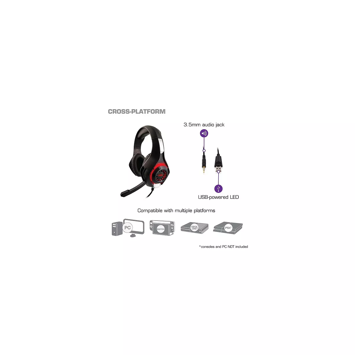 Nyko Core 80801 Wired Gaming Headset - 40mm Driver Stereo Speakers - Omni-directional retractable microphone - Inline mute & volume controls