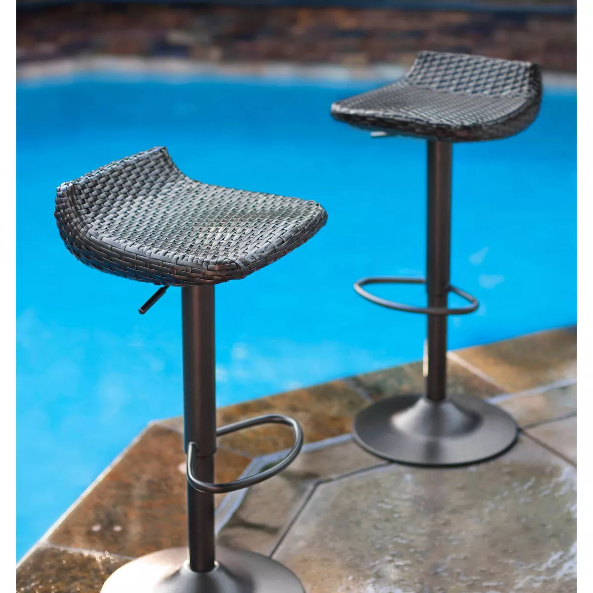 Deco 2pk All- Weather Wicker Patio Barstool Set - Brown - RST Brands