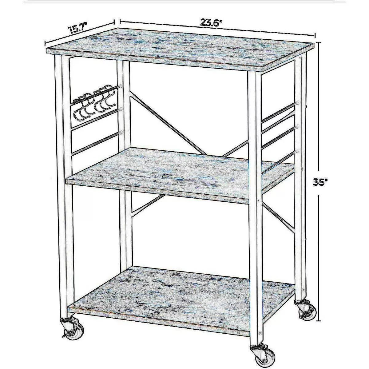 3 Tier Wood and Metal Kitchen Cart with Casters Brown/Black - Benzara