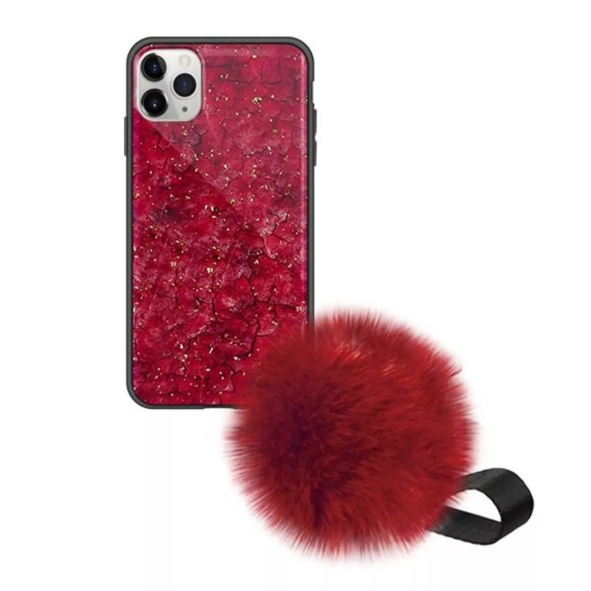 MYBAT Pomzie Hybrid w/Pom-pom Wrist Strap Ruby Red Hard Dual Layer Plastic TPU Case For Apple iPhone 11 Pro, Red