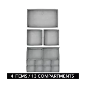 mDesign Fabric Child/Kids Drawer Organizer, 2 Sizes, Set of 2 - Gray Herringbone