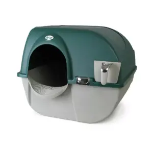 Omega Paw Roll'n Clean Unique No Scoop Self-Cleaning Indoor Home Cat Litter Box with Integrated Litter Catcher, Green