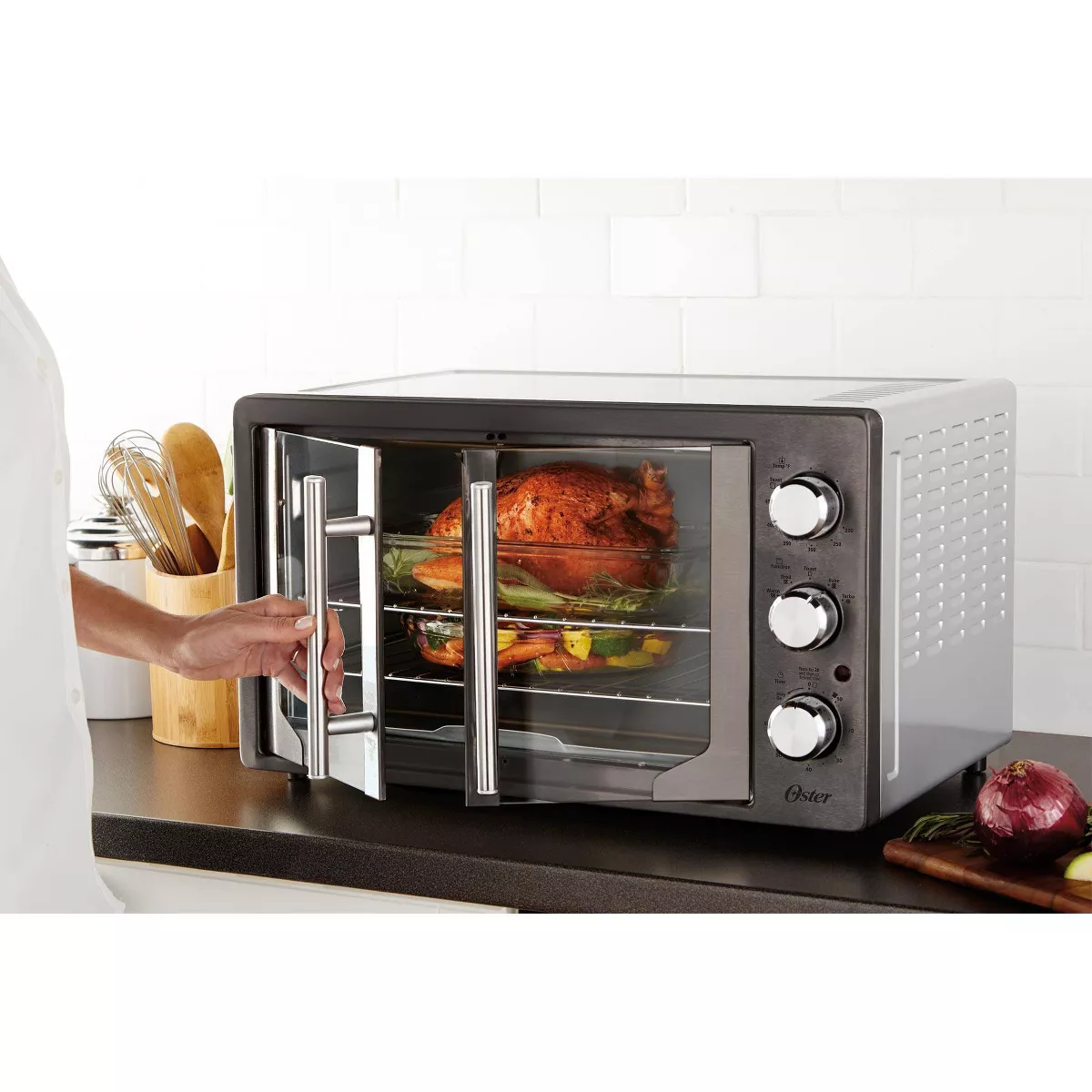 Oster Metallic & Charcoal French Door Oven with Convection