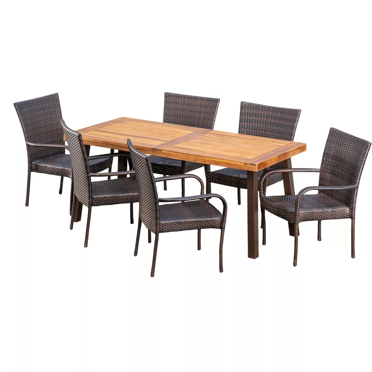 Sutton 7pc Acacia & Wicker Dining Set - Teak/Brown - Christopher Knight Home