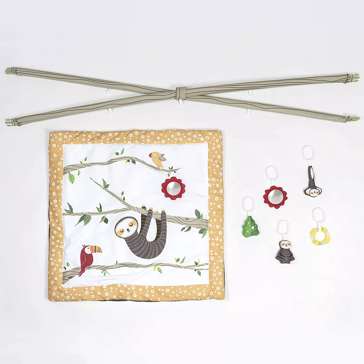 JumpOff Jo - Infant Activity Gym and Baby Play Mat - Ages 0-18 mo. - Tropical Jungle Sloth