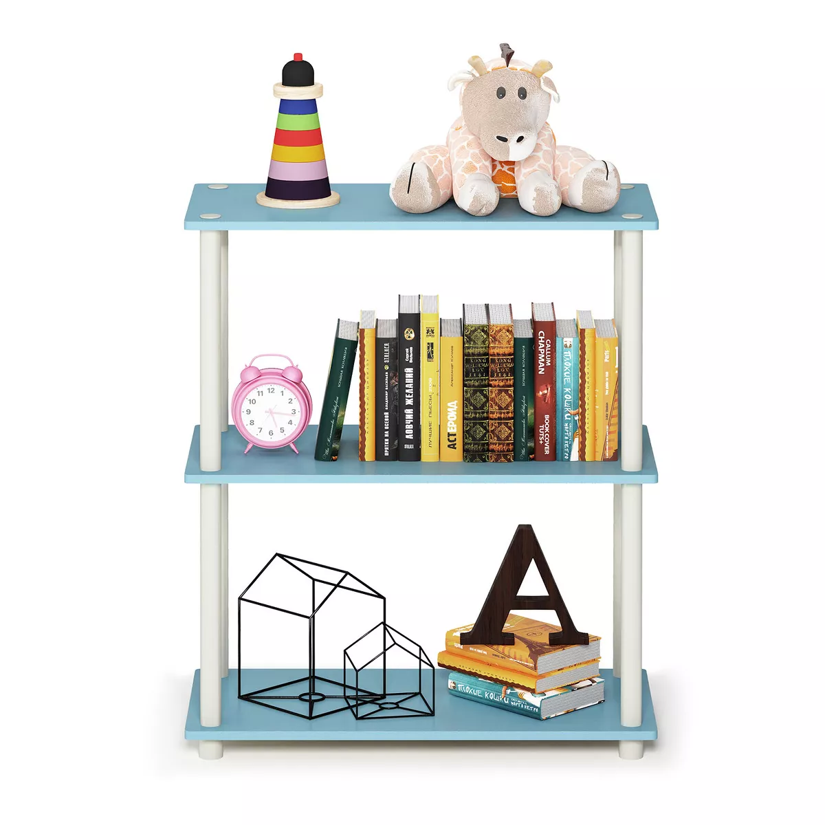 Furinno Turn-N-Tube 3 Tier Storage Display Multipurpose Rack Shelf Closet Organizer for Home Living Rooms and Bedrooms, Light Blue/White