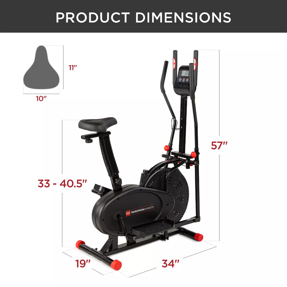 Best Choice Products 2-in-1 Elliptical Trainer Exercise Bike w/ LCD Screen, Adjustable Seat, 220lb Capacity