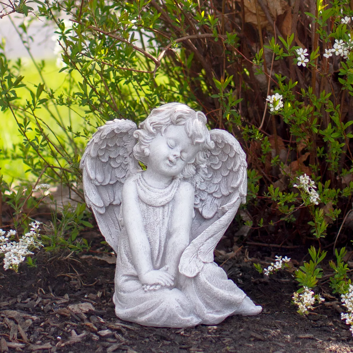 Northlight 8.75" Gray Sitting Cherub Angel with Wings Outdoor Patio Garden Statue