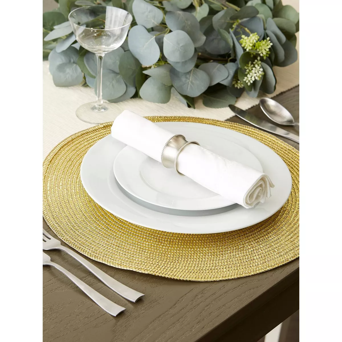 Set of 6 Gold Round Woven Placemat - Design Imports