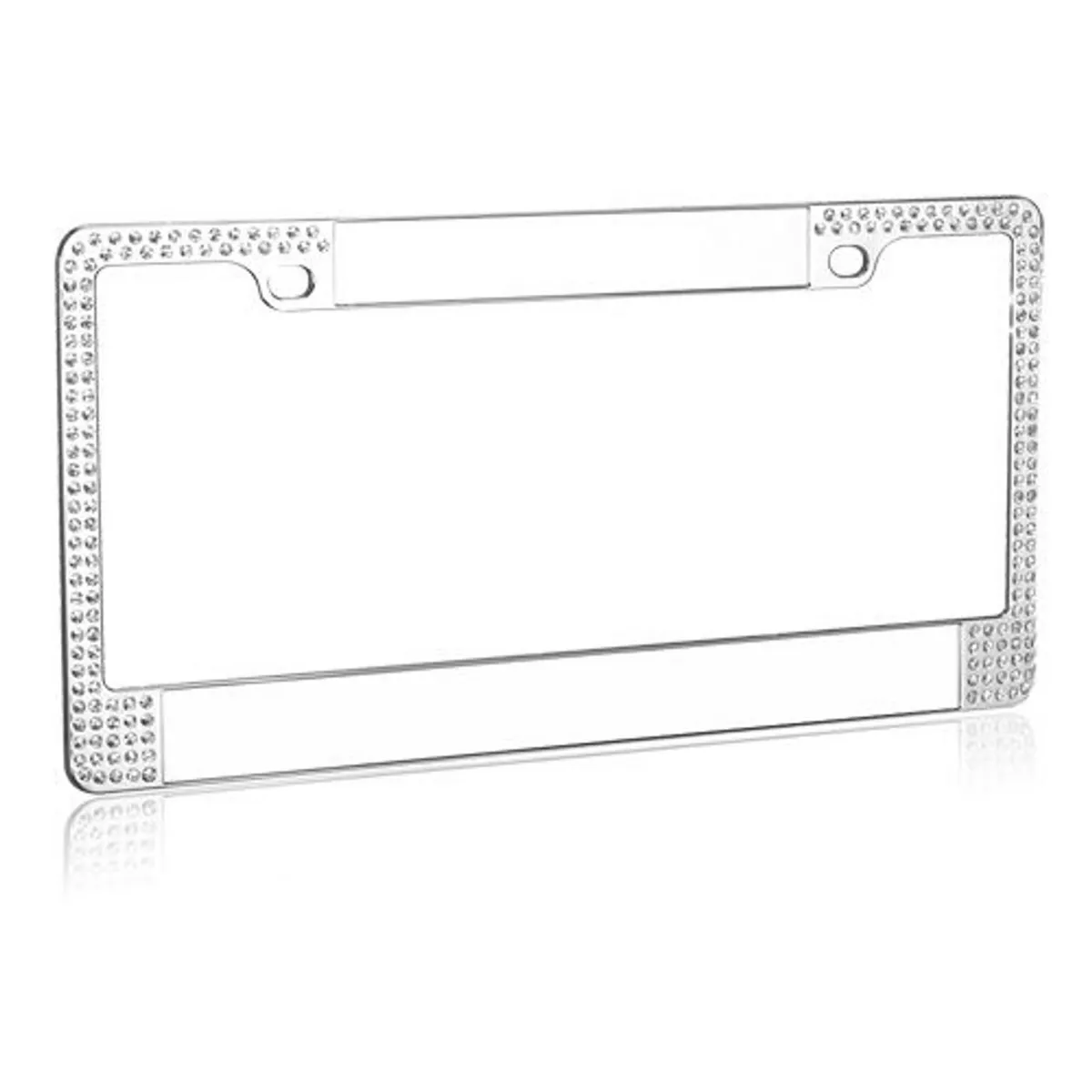 MYBAT Customizable Chrome Metal License Plate Frames with Double Row Shining White Crystals