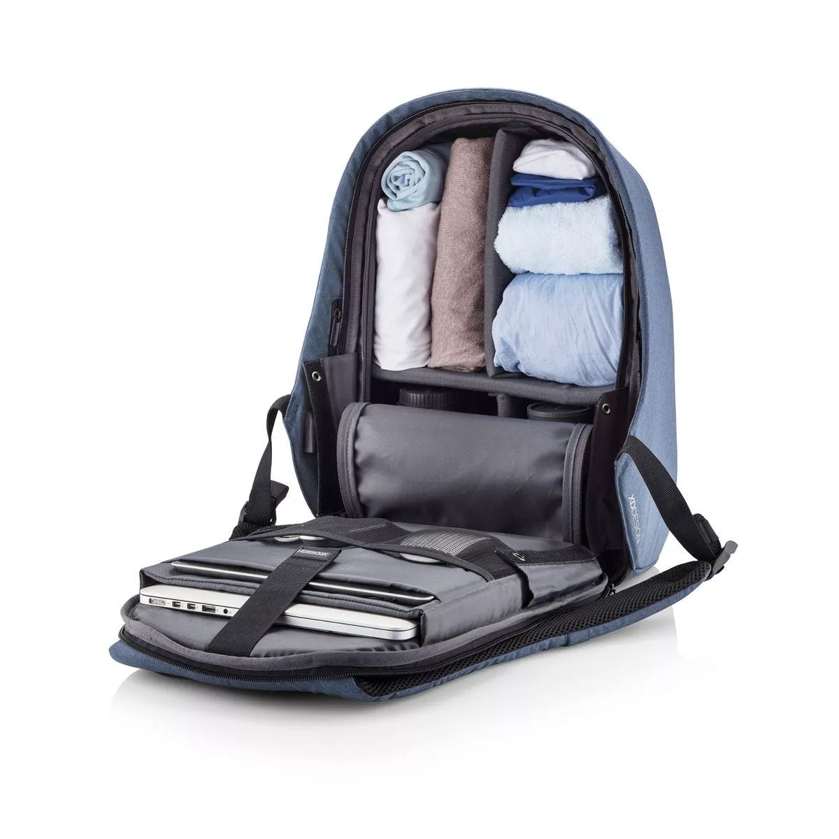 XD Design Bobby Hero Regular Anti Theft Waterproof Travel Laptop Backpack with Integrated USB Charging Port and Sunglasses Holder, Light Blue