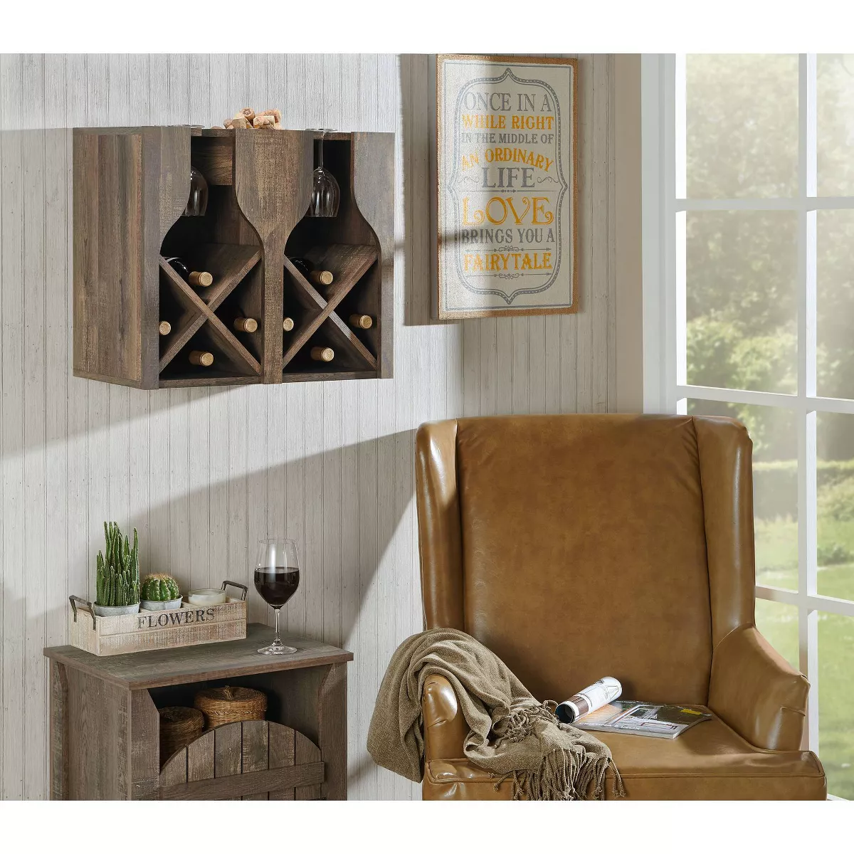 Ralswel Wall Mount Wine Rack Reclaimed Oak - miBasics