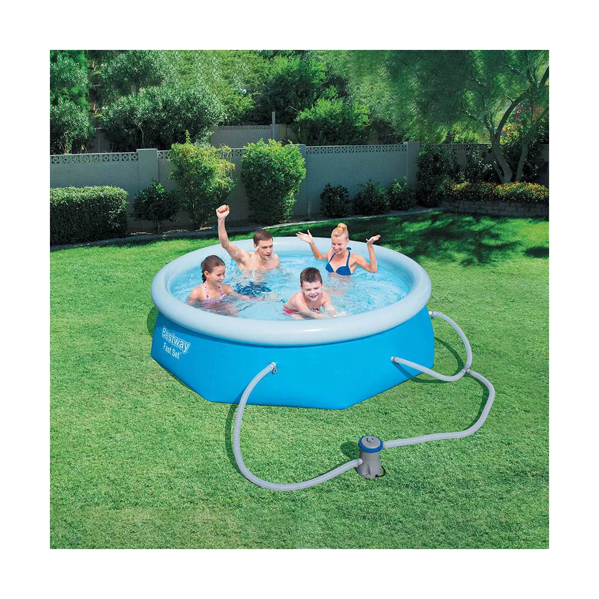 Bestway 57267E Fast Set Up 8ft x 26in Outdoor Inflatable Round Above Ground Swimming Pool with 330 GPH Filter Pump, Blue