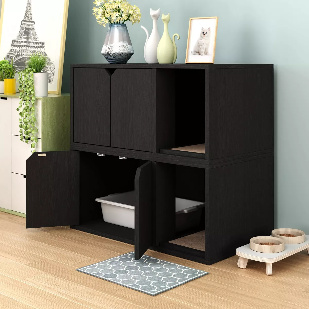 Way Basics Eco Cat Litter Box Enclosure - Black Wood Grain
