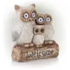 Alpine 16" Solar Owl Family Welcome Magnesium Oxide Statue Gray